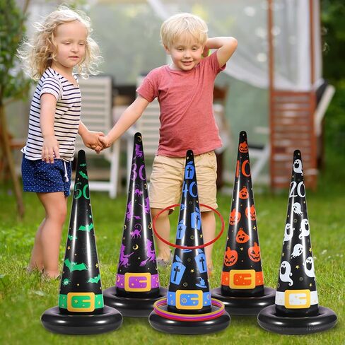 Halloween Ring Toss Game Set, Inflatable Witch Hat Ring Toss Game with 10 Plastic Rings and Air Pump, Super Fun Halloween Games for Family Party Supplies Halloween Decorations in Saudi Arabia