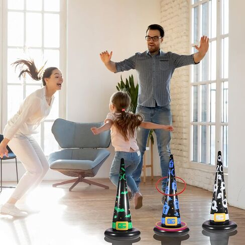 Halloween Ring Toss Game Set, Inflatable Witch Hat Ring Toss Game with 10 Plastic Rings and Air Pump, Super Fun Halloween Games for Family Party Supplies Halloween Decorations in Saudi Arabia