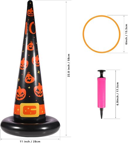 Halloween Ring Toss Game Set, Inflatable Witch Hat Ring Toss Game with 10 Plastic Rings and Air Pump, Super Fun Halloween Games for Family Party Supplies Halloween Decorations in Saudi Arabia