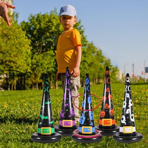 Halloween Ring Toss Game Set, Inflatable Witch Hat Ring Toss Game with 10 Plastic Rings and Air Pump, Super Fun Halloween Games for Family Party Supplies Halloween Decorations in Saudi Arabia