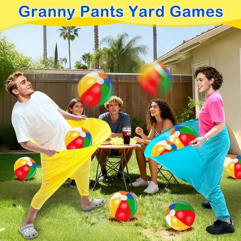 11 PCS Granny Pants Yard Game Set, Oversized Blue & Yellow Pants With 8 Colorful Bouncy Balls & 1 Air Pump, Outdoor Tossing Games For Adults Family Birthday Christmas Party Backyard Reunion Gatherings in Saudi Arabia