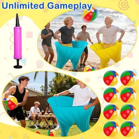 11 PCS Granny Pants Yard Game Set, Oversized Blue & Yellow Pants With 8 Colorful Bouncy Balls & 1 Air Pump, Outdoor Tossing Games For Adults Family Birthday Christmas Party Backyard Reunion Gatherings in Saudi Arabia