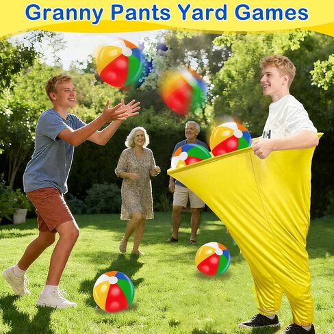 11 PCS Granny Pants Yard Game Set, Oversized Blue & Yellow Pants With 8 Colorful Bouncy Balls & 1 Air Pump, Outdoor Tossing Games For Adults Family Birthday Christmas Party Backyard Reunion Gatherings in Saudi Arabia
