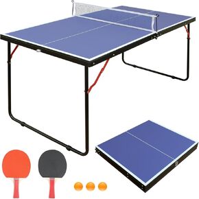 Table Tennis Table Mid-Size, Foldable Ping Pong Table Top Full Size with 2 Paddles, 2 Balls, 1 Net & 4 Wheels, Folding Table Tennis for Indoor & Outdoor, Quick Assembly to Support Multiplayer in Saudi Arabia