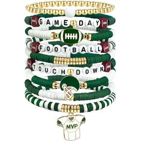 9 قطع من سوار كرة القدم ليوم اللعبة، أساور كرة القدم، مجوهرات رياضية قابلة للتكديس للأمهات والآباء والمدربين، مثالية لمحبي كرة القدم in Kuwait