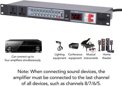 Yunseity Power Sequencer, 10 Channel Power Sequence Controller with Digital Voltage Display for Stage Amplifier Speaker High Power Equipment (US Plug) in Saudi Arabia