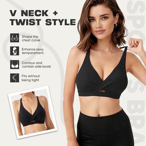 V Neck Sports Bras for Women Medium Support Yoga Tops Y Back Spaghetti Straps Workout Bra with Removable Cups in Saudi Arabia