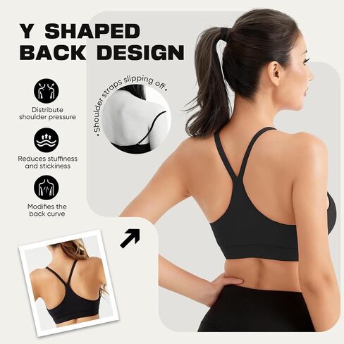 V Neck Sports Bras for Women Medium Support Yoga Tops Y Back Spaghetti Straps Workout Bra with Removable Cups in Saudi Arabia