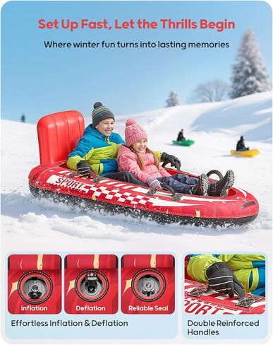 QPAU زلاجة ثلجية قابلة للنفخ لشخصين مع غطاء قماش ممتاز، زلاجة شديدة التحمل مع مسند ظهر ومقابض معززة، أنابيب ثلج للأطفال والكبار، ألعاب شتوية قابلة للنفخ in Kuwait
