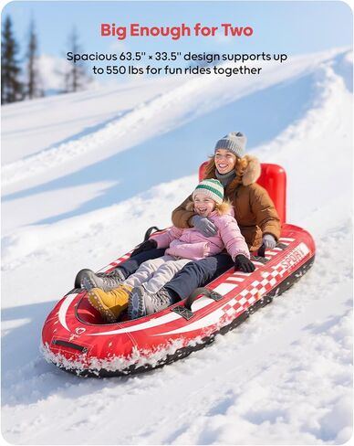 QPAU زلاجة ثلجية قابلة للنفخ لشخصين مع غطاء قماش ممتاز، زلاجة شديدة التحمل مع مسند ظهر ومقابض معززة، أنابيب ثلج للأطفال والكبار، ألعاب شتوية قابلة للنفخ in Kuwait