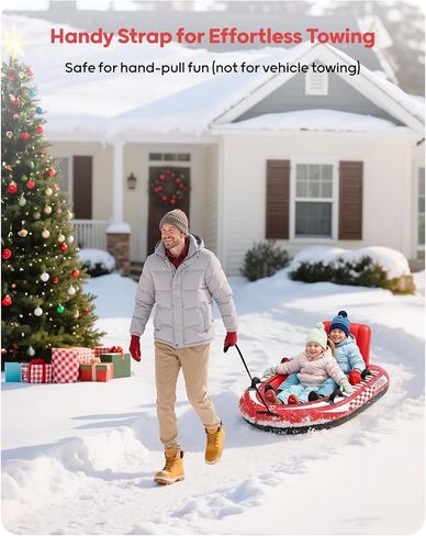 QPAU زلاجة ثلجية قابلة للنفخ لشخصين مع غطاء قماش ممتاز، زلاجة شديدة التحمل مع مسند ظهر ومقابض معززة، أنابيب ثلج للأطفال والكبار، ألعاب شتوية قابلة للنفخ in Kuwait