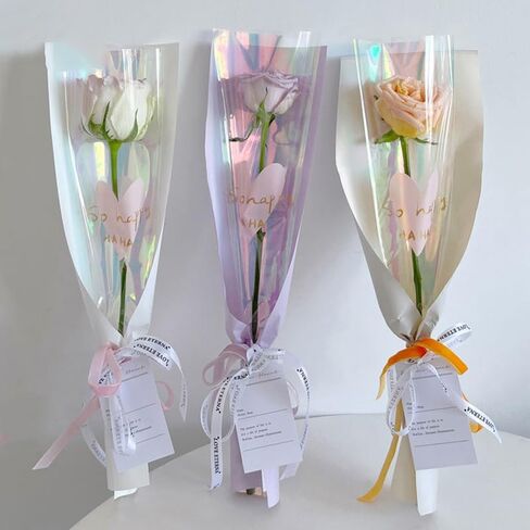 10pcs Single Rose Flower Wrapping Bag Bouquet Packaging Bags Clear Cellophane Floral Wrappers For Valentine's Day in Saudi Arabia