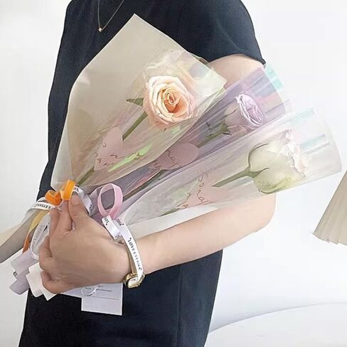10pcs Single Rose Flower Wrapping Bag Bouquet Packaging Bags Clear Cellophane Floral Wrappers For Valentine's Day in Saudi Arabia