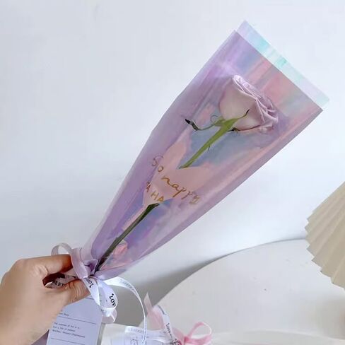 10pcs Single Rose Flower Wrapping Bag Bouquet Packaging Bags Clear Cellophane Floral Wrappers For Valentine's Day in Saudi Arabia