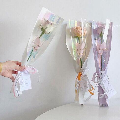 10pcs Single Rose Flower Wrapping Bag Bouquet Packaging Bags Clear Cellophane Floral Wrappers For Valentine's Day in Saudi Arabia