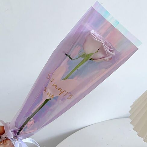 10pcs Single Rose Flower Wrapping Bag Bouquet Packaging Bags Clear Cellophane Floral Wrappers For Valentine's Day in Saudi Arabia