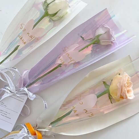 10pcs Single Rose Flower Wrapping Bag Bouquet Packaging Bags Clear Cellophane Floral Wrappers For Valentine's Day in Saudi Arabia