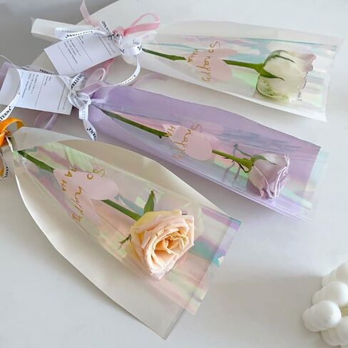 10pcs Single Rose Flower Wrapping Bag Bouquet Packaging Bags Clear Cellophane Floral Wrappers For Valentine's Day in Saudi Arabia
