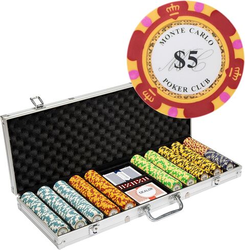 علبة رقائق بوكر مونت كارلو من الأكريليك مكونة من 1000 قطعة - مجموعة مركبة من الطين الثقيل بوزن 13.5 جرام - رقائق كازينو لتكساس هولدم والبلاك جاك - ملحقات ألعاب الرهان in Kuwait