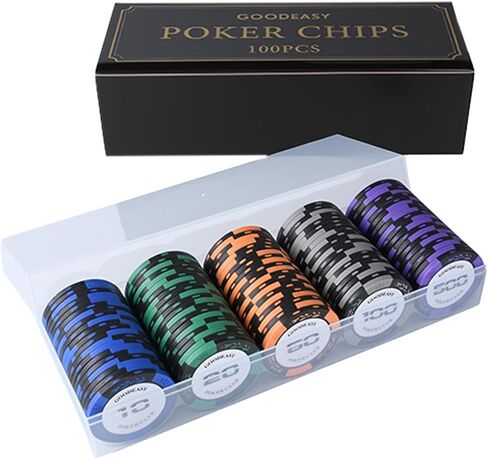 Poker Chips 100pcs Set with Case – Casino Grade Clay Composite, Weighted 14g, Home Casino Game, Beginner Friendly Gift in Saudi Arabia