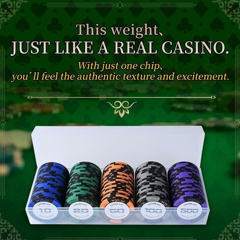 Poker Chips 100pcs Set with Case – Casino Grade Clay Composite, Weighted 14g, Home Casino Game, Beginner Friendly Gift in Saudi Arabia