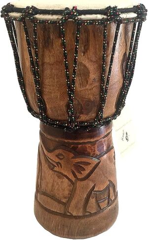 طبلة Djembe Drum من الخشب الصلب المنحوت بعمق طبلة Bongo كونغو الأفريقية - مقاس متوسط ​​مرتفع 30.48 سم - جودة احترافية - غير مصنوعة في الصين - العلامة التجارية JIVE (دولفين) in Kuwait