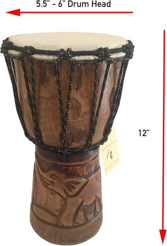 طبلة Djembe Drum من الخشب الصلب المنحوت بعمق طبلة Bongo كونغو الأفريقية - مقاس متوسط ​​مرتفع 30.48 سم - جودة احترافية - غير مصنوعة في الصين - العلامة التجارية JIVE (دولفين) in Kuwait