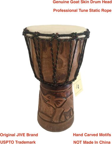 طبلة Djembe Drum من الخشب الصلب المنحوت بعمق طبلة Bongo كونغو الأفريقية - مقاس متوسط ​​مرتفع 30.48 سم - جودة احترافية - غير مصنوعة في الصين - العلامة التجارية JIVE (دولفين) in Kuwait