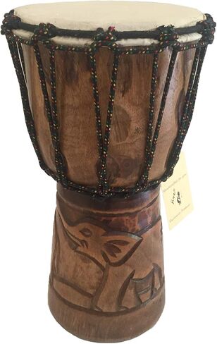 طبلة Djembe Drum من الخشب الصلب المنحوت بعمق طبلة Bongo كونغو الأفريقية - مقاس متوسط ​​مرتفع 30.48 سم - جودة احترافية - غير مصنوعة في الصين - العلامة التجارية JIVE (دولفين) in Kuwait