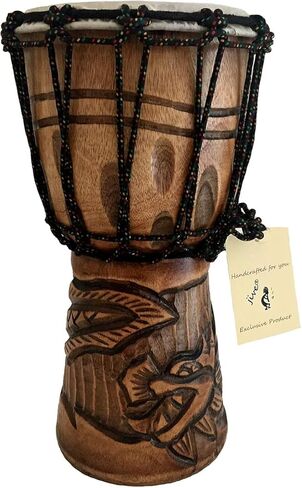طبلة Djembe Drum من الخشب الصلب المنحوت بعمق طبلة Bongo كونغو الأفريقية - مقاس متوسط ​​مرتفع 30.48 سم - جودة احترافية - غير مصنوعة في الصين - العلامة التجارية JIVE (دولفين) in Kuwait