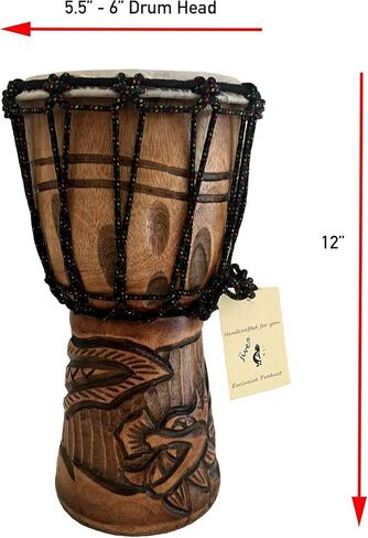 طبلة Djembe Drum من الخشب الصلب المنحوت بعمق طبلة Bongo كونغو الأفريقية - مقاس متوسط ​​مرتفع 30.48 سم - جودة احترافية - غير مصنوعة في الصين - العلامة التجارية JIVE (دولفين) in Kuwait