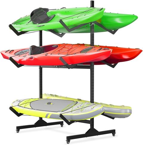 رف تخزين قوارب الكاياك ل 2-6 قوارب الكاياك قوارب قوارب القوارب القوارب للتخزين في الهواء الطلق مع عجلات متحركة ، حامل شماعات الزوارق الصلب الثقيلة مع الأشرطة المعلقة in Kuwait