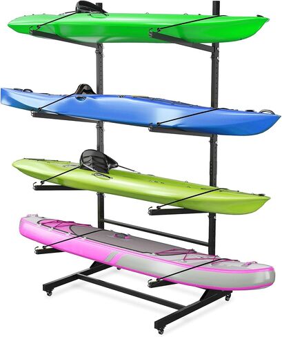 GarveeLife Kayak Storage Rack for 2-6 Kayaks Freestanding Kayak Rack for Outdoor Storage with Movable Wheels, Heavy-Duty Steel Kayak Hanger Holder with Hanging Straps in Kuwait