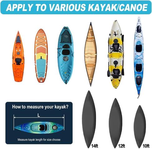 Fade and Tear Resistant Trailerable Cover with Waterproof Zipper, 600D Marine Grade Heavy-Duty Waterproof Canoe Cover Fit for 12ft Kayak, Indoor/Outdoor Storage, Gray in Saudi Arabia