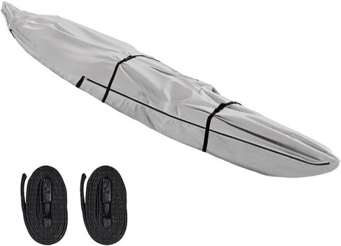 Fade and Tear Resistant Trailerable Cover with Waterproof Zipper, 600D Marine Grade Heavy-Duty Waterproof Canoe Cover Fit for 12ft Kayak, Indoor/Outdoor Storage, Gray in Saudi Arabia