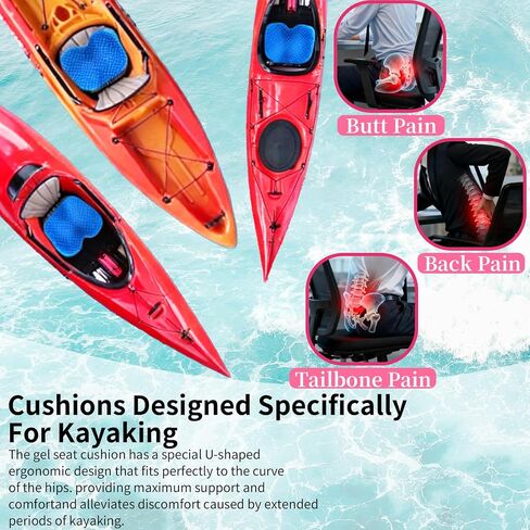 Kayak Seat Cushion - Blue Cooling Gel Kayak Accessory Removable Waterproof Cover | Comfort for Kayak Seats, Fishing, Car seat，Office Chair & Outdoor Use in Saudi Arabia