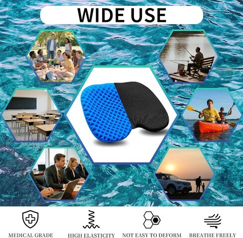 Kayak Seat Cushion - Blue Cooling Gel Kayak Accessory Removable Waterproof Cover | Comfort for Kayak Seats, Fishing, Car seat，Office Chair & Outdoor Use in Saudi Arabia
