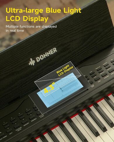 Donner DDP-95 Digital Piano with 88 Key Weighted Keyboard, Beginner Full Size Electric Piano Keyboard Boast Wireless Connection, 4.3" LCD, Record, 610 Tones, 600 Rhythms, 3 Piano Teaching Modes, Black in Saudi Arabia