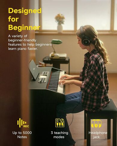 Donner DDP-95 Digital Piano with 88 Key Weighted Keyboard, Beginner Full Size Electric Piano Keyboard Boast Wireless Connection, 4.3" LCD, Record, 610 Tones, 600 Rhythms, 3 Piano Teaching Modes, Black in Saudi Arabia