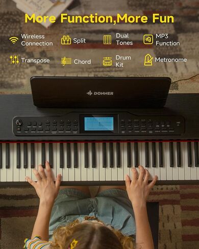 Donner DDP-95 Digital Piano with 88 Key Weighted Keyboard, Beginner Full Size Electric Piano Keyboard Boast Wireless Connection, 4.3" LCD, Record, 610 Tones, 600 Rhythms, 3 Piano Teaching Modes, Black in Saudi Arabia