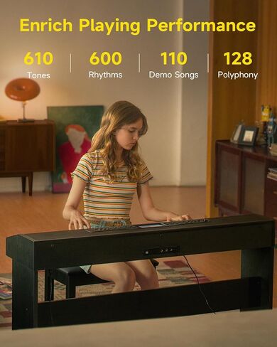 Donner DDP-95 Digital Piano with 88 Key Weighted Keyboard, Beginner Full Size Electric Piano Keyboard Boast Wireless Connection, 4.3" LCD, Record, 610 Tones, 600 Rhythms, 3 Piano Teaching Modes, Black in Saudi Arabia