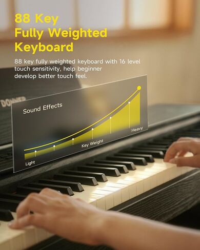 Donner DDP-95 Digital Piano with 88 Key Weighted Keyboard, Beginner Full Size Electric Piano Keyboard Boast Wireless Connection, 4.3" LCD, Record, 610 Tones, 600 Rhythms, 3 Piano Teaching Modes, Black in Saudi Arabia