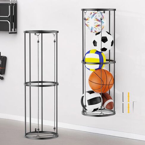 Garage Ball Storage Rack – Freestanding & Wall Mounted Sports Organizer with Elastic Cords Holds 7 Balls – Space Saving Basketball Soccer Football Holder for Home Kids Room in Saudi Arabia