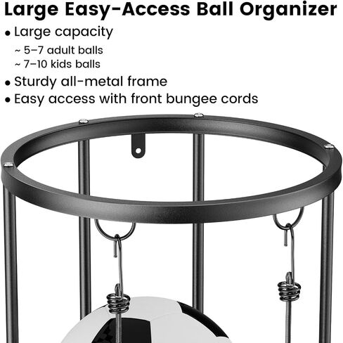 Garage Ball Storage Rack – Freestanding & Wall Mounted Sports Organizer with Elastic Cords Holds 7 Balls – Space Saving Basketball Soccer Football Holder for Home Kids Room in Saudi Arabia