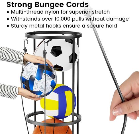 Garage Ball Storage Rack – Freestanding & Wall Mounted Sports Organizer with Elastic Cords Holds 7 Balls – Space Saving Basketball Soccer Football Holder for Home Kids Room in Saudi Arabia