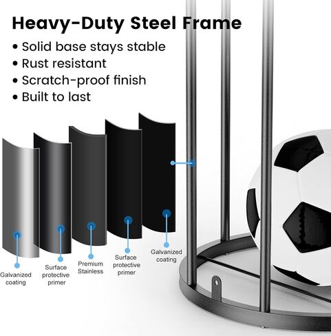 Garage Ball Storage Rack – Freestanding & Wall Mounted Sports Organizer with Elastic Cords Holds 7 Balls – Space Saving Basketball Soccer Football Holder for Home Kids Room in Saudi Arabia