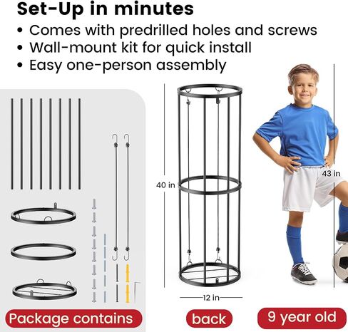 Garage Ball Storage Rack – Freestanding & Wall Mounted Sports Organizer with Elastic Cords Holds 7 Balls – Space Saving Basketball Soccer Football Holder for Home Kids Room in Saudi Arabia