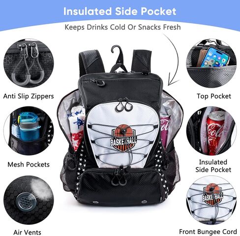 Basketball Backpack with Ball & Shoes Compartment - 30L Capacity Sports Bag, Basketball Accessories Bag Lightweight Breathable for Boys Grils in Saudi Arabia