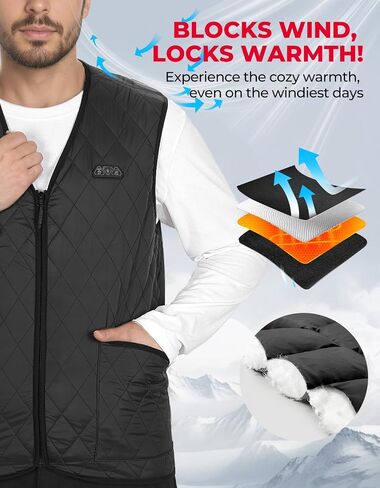 KEMIMOTO Mens Heated Vest, Heated Quilted Jackets for Men, V-Neck Zipper Vest(Batteries Not Included) in Saudi Arabia