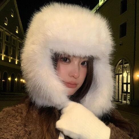 Women's Winter Plush Hat with Earmuffs, Thickened Cold-Proof Beanie for Skiing, Camping & Hiking in Kuwait